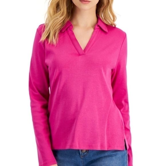 NWT Woman’s Charter Club Jonny Collar vneck supima cotton pink tutu size medium - Picture 1 of 6